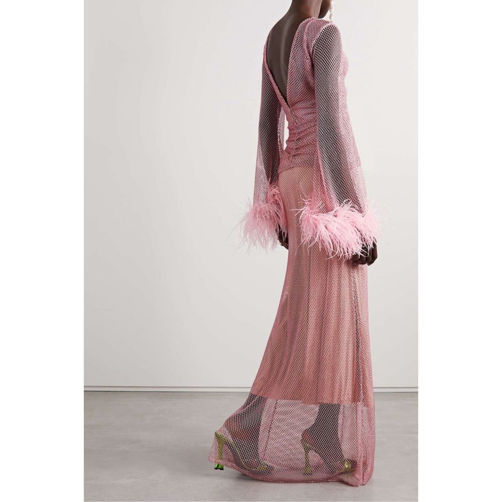 PATBO Feather-trimmed crystal-embellished mesh maxi dress - Picture 4 of 15